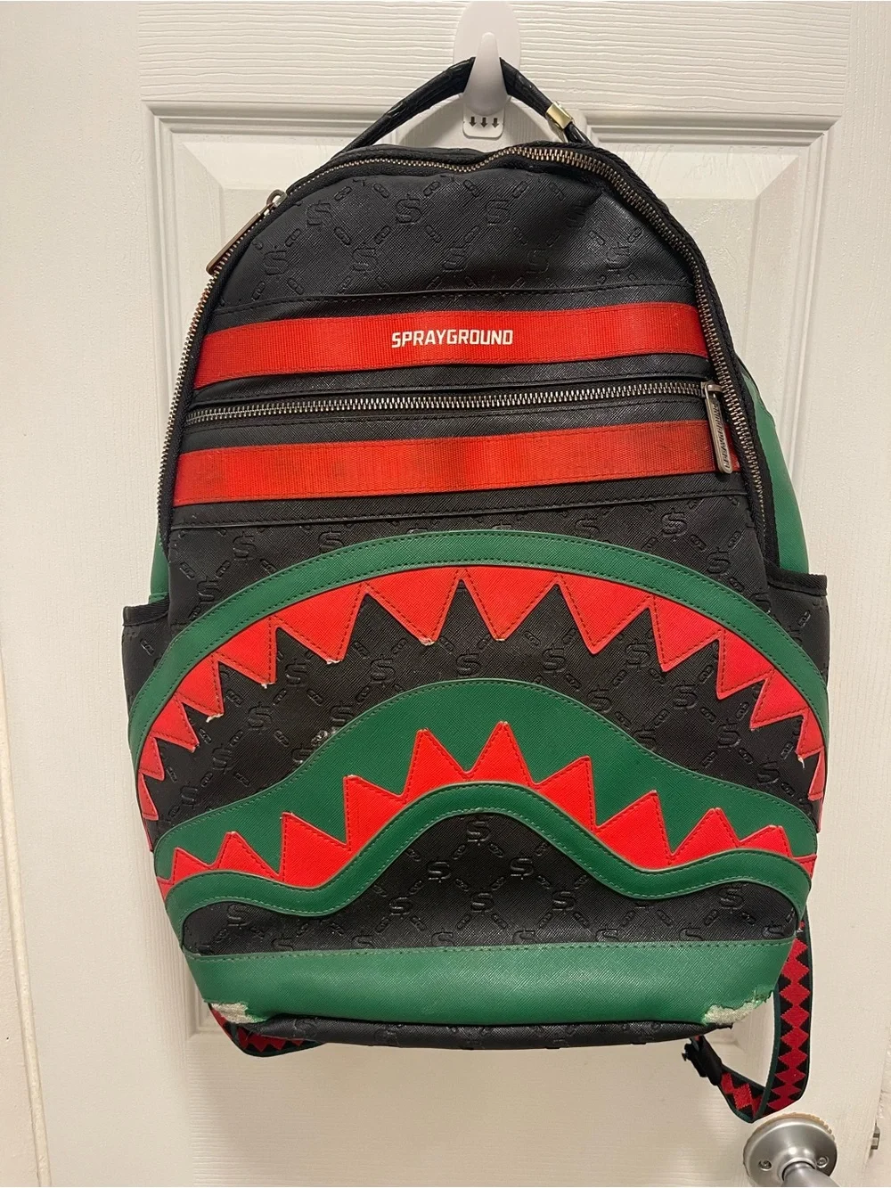 Sprayground Black Red Green Shark-Mouth Backpack